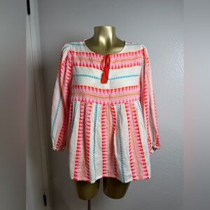 Women's Pink & Coral Embroidered Peasant Blouse L